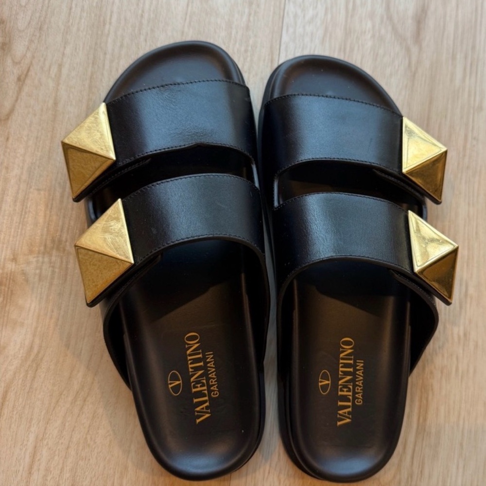 Valentino Black Slides with Gold Accents 40